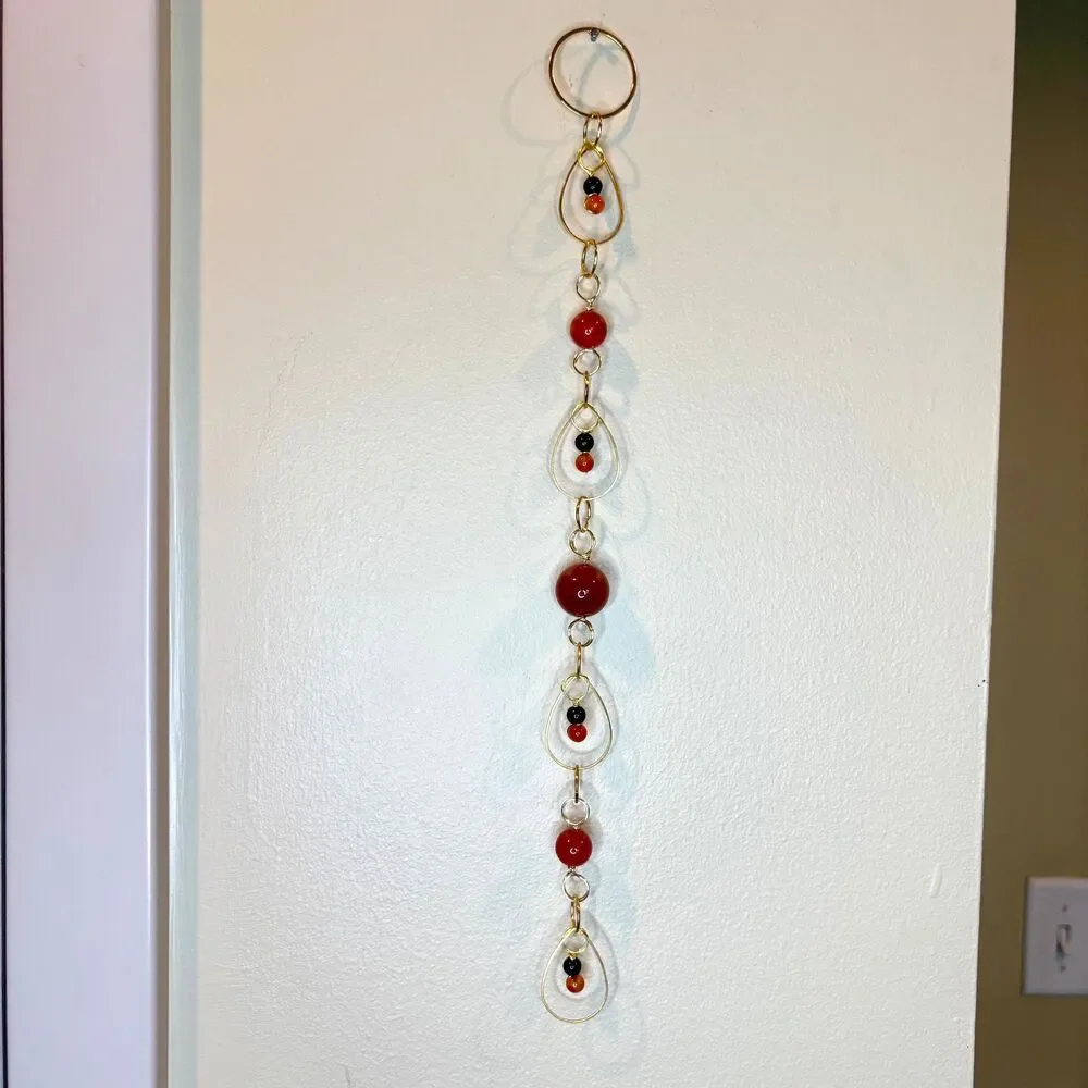 Carnelian Black Tourmaline Gemstone Hanging | Round Bead | Vitality Protection